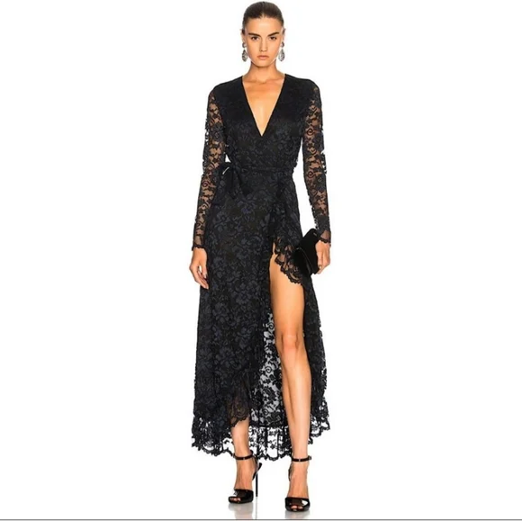 GANNI Flynn Lace V neck Wrap Ruffle and Lace Dress - Picture 6 of 16